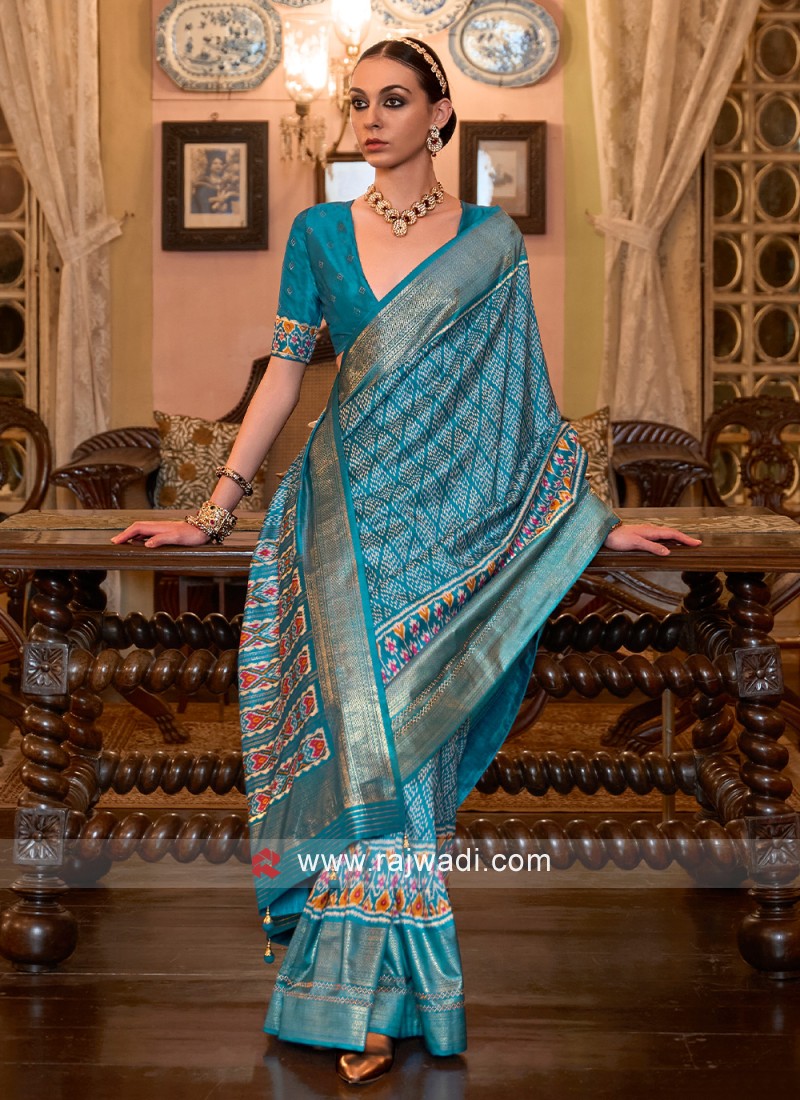 Shop Pink Georgette Saree N Pale Blue Printed Blouse Festive Wear Online at  Best Price | Cbazaar