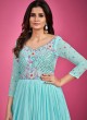 Aqua Blue Pure Georgette Anarkali Style Gown