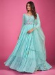 Aqua Blue Pure Georgette Anarkali Style Gown