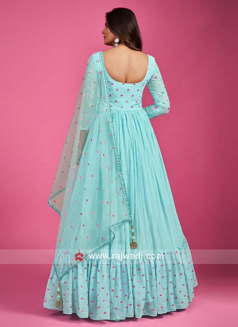 RF - Aqua Blue color Georgette Gown Dress. - Latest Salwar Suits - New In -  Indian