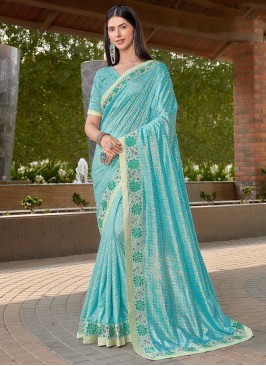 Designer Sky Blue Art Silk Saree