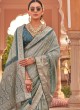 Shaded Aqua Blue Kachhi Silk Saree