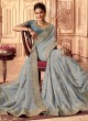 Aqua Blue Stone Work Georgette Contemporary Style Saree