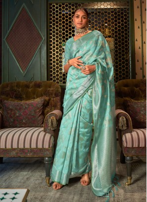 Sea Green Pure Modal Handloom Weaving Silk Saree