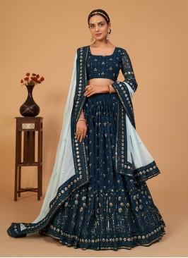 Arresting Georgette Morpeach  Embroidered A Line Lehenga Choli