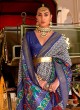 Dark Blue Festive Silk Patola Printed Saree