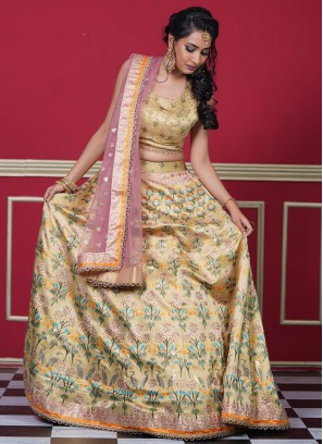 Arresting Silk Swarovski Yellow Readymade Lehenga Choli