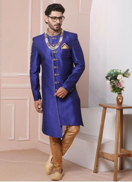 Art Banarasi Silk Indowestern In Blue Color