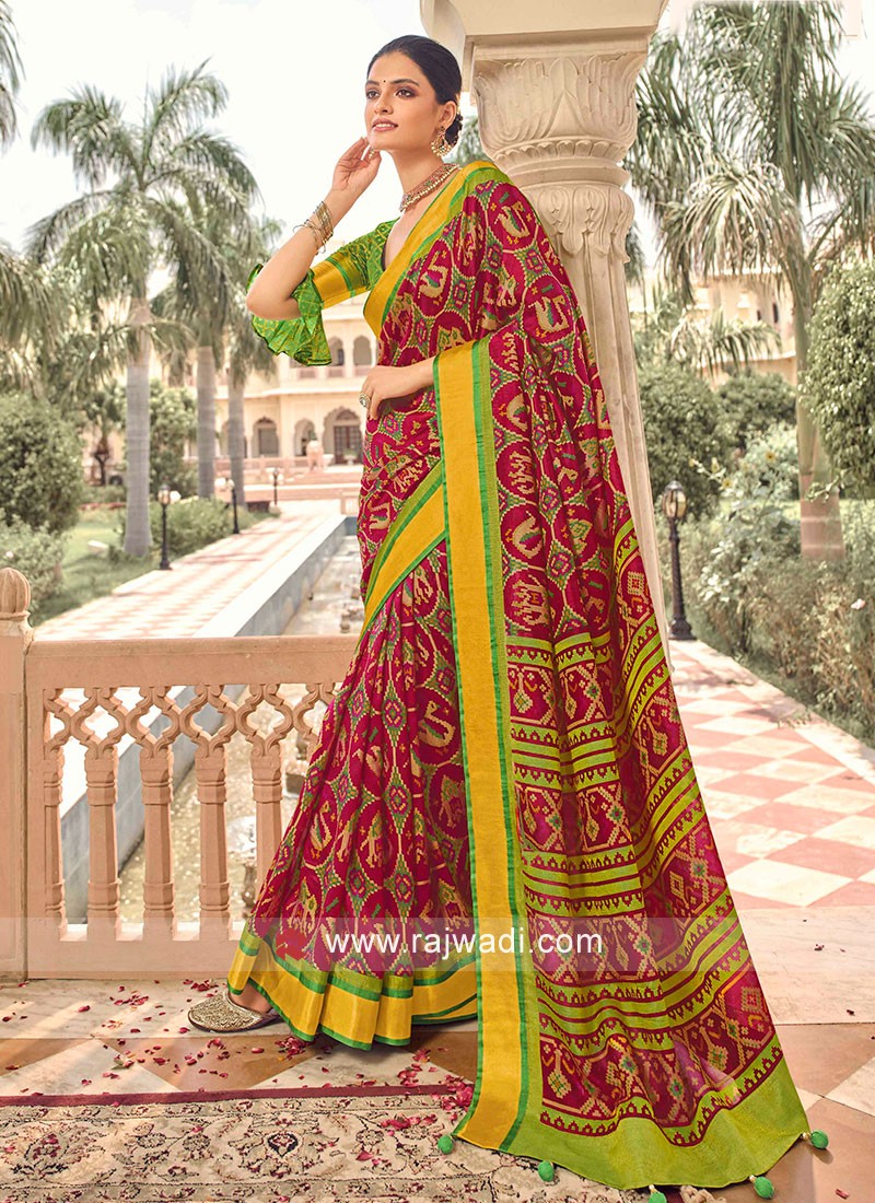 Shop Patola Silk Zari Weaving Mehendi Green Color Saree Festive Wear Online  at Best Price | Cbazaar