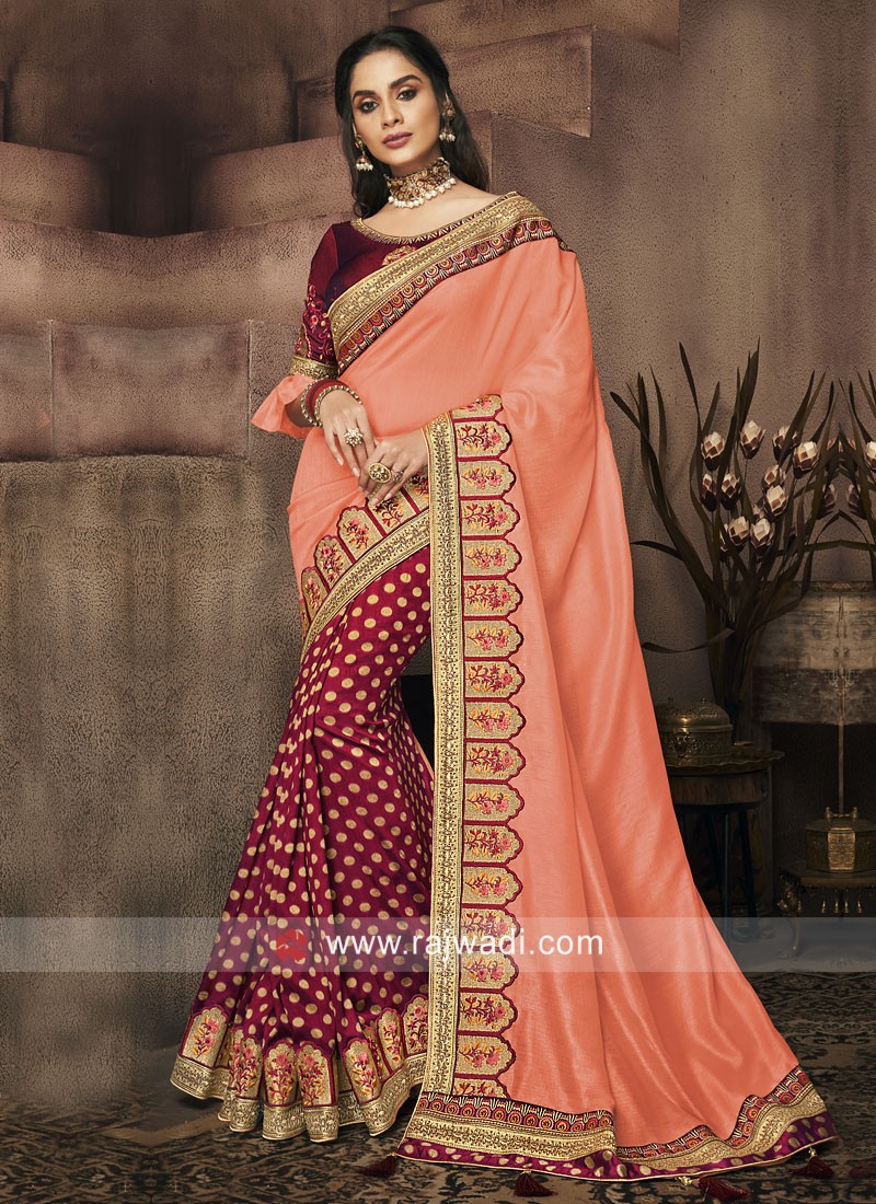 Buy Sky Blue N Pink Benarasi Katan Silk Zari Weaving Half N Half Saree  Festive Wear Online at Best Price | Cbazaar