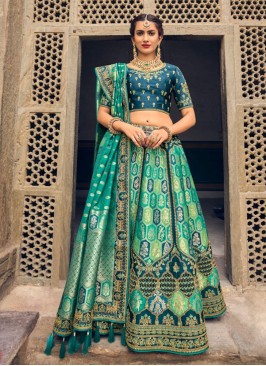 Peacock Blue Art Silk Designer Lehenga Choli