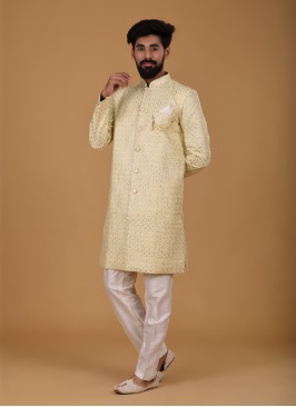 Art Silk Embroidered Indowestern Set For Men