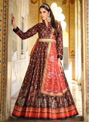 Art Silk Floor Lenght Anarkali Suit With Dupatta