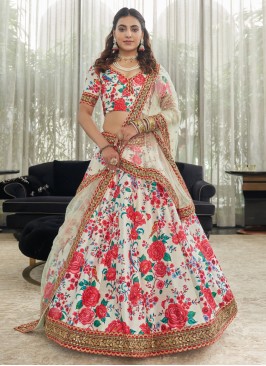 Art Silk Floral Printed Lehenga Choli In Off White