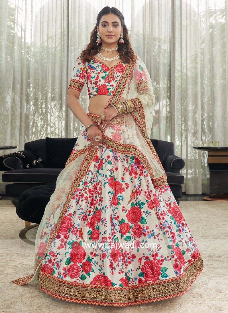 Buy House of Panchhi Cream Colour Organza Floral Design Digital Print  Lehenga Choli & Dupatta Online at Best Price | Distacart