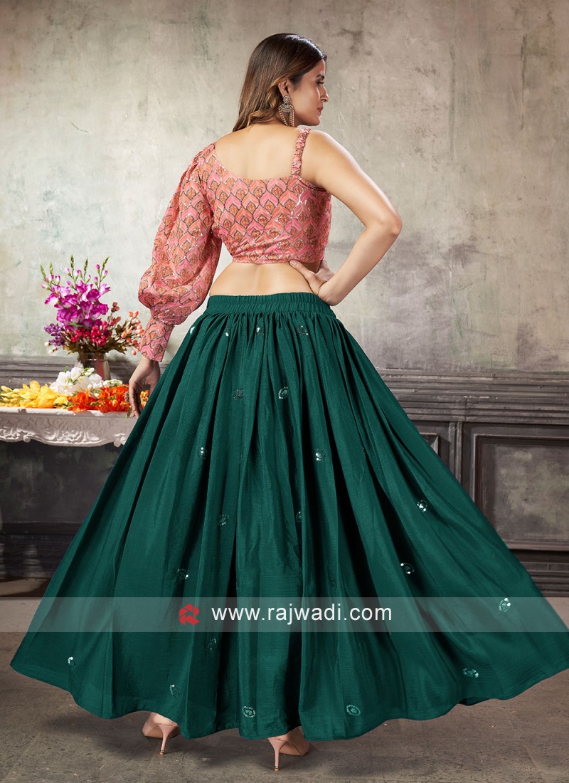 dark green silk embroidered lehenga choli 4161