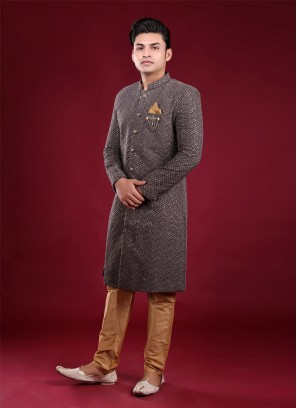 Art Silk Grey Lucknowi Indowestern