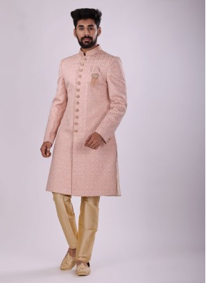 Art Silk Indowestern In Peach Color