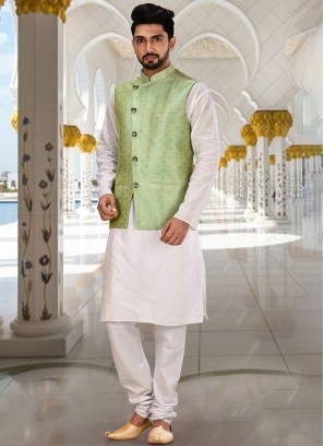 Art Silk Light Green Readymade Nehru Jacket