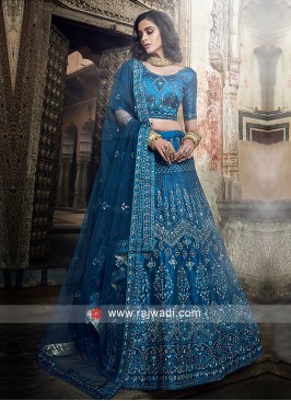 Art Silk Medium Blue Lehenga Choli