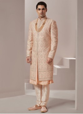 Art Silk Mens Sherwani With Thread Embroidery