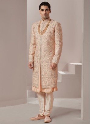 Art Silk Mens Sherwani With Thread Embroidery