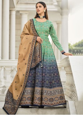 Multi-Colored Art Silk Printed Anarkali Suit