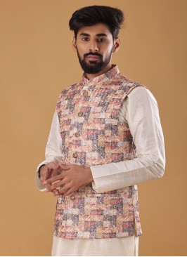 Art Silk Multi Nehru Jacket