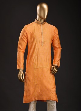 Art Silk Orange Color Kurta Pajama