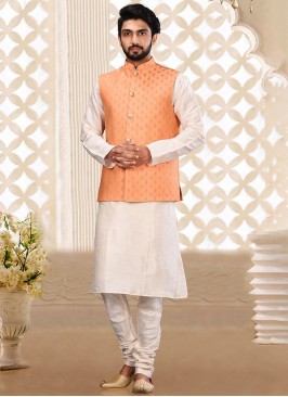 Art Silk Orange Festive Nehru Jacket