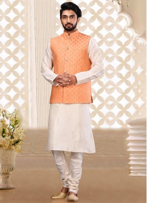 Art Silk Orange Festive Nehru Jacket