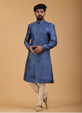 Art Silk Rama Blue Color Indowestern