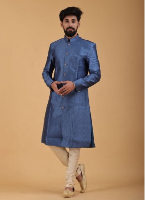 Art Silk Rama Blue Color Indowestern