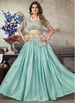 Art Silk Sea Green Lehenga Choli For Women