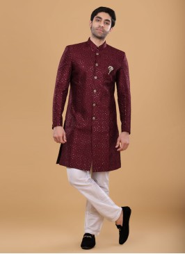 Art Silk Sequins Work Indowestern For Men