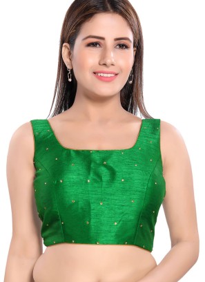Art Silk Sleeveless Green Saree Blouse