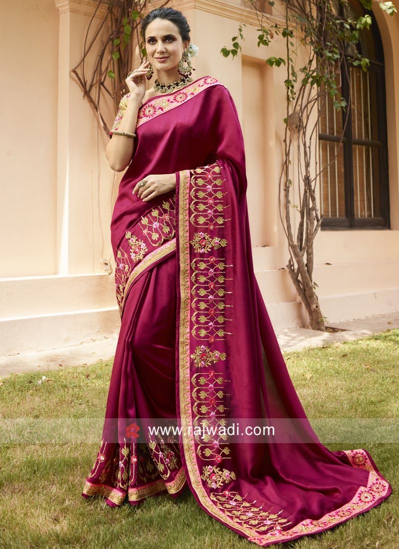 Buy Red Georgette Wedding Wear Resham Work Saree Online From Wholesale  Salwar.