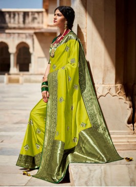 Greenish Yellow Art Silk Wedding Saree