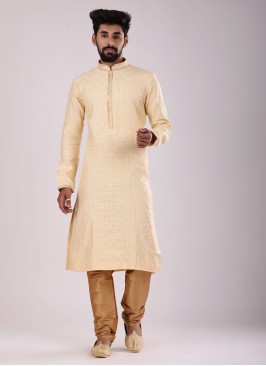 Art Silk Wedding Wear Kurta In Cream Color