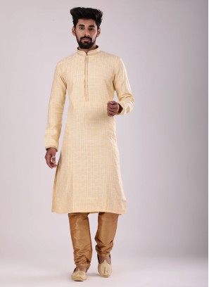 Art Silk Wedding Wear Kurta In Cream Color