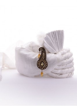 Art Silk White Color Turban For Men