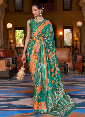 Gorgeous Green Swarovski Patola Silk Designer Saree