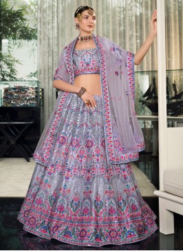 Fashionable Jacket Style Violet Purple Lehenga LLCV110588