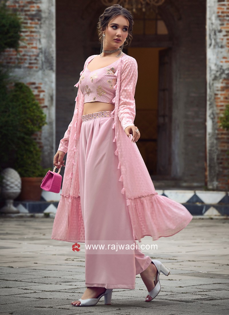 Pink Cotton Anarkali Co-Ord Set with Pants | Darzaania Co-Ord Sets Online –  CraftsandLooms.com