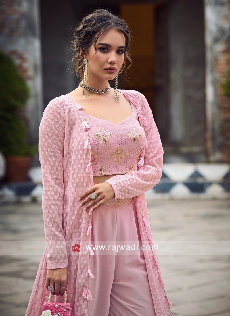 Bandhej Printed Georgette Asymmetric Kurti in Pink : TJW1144