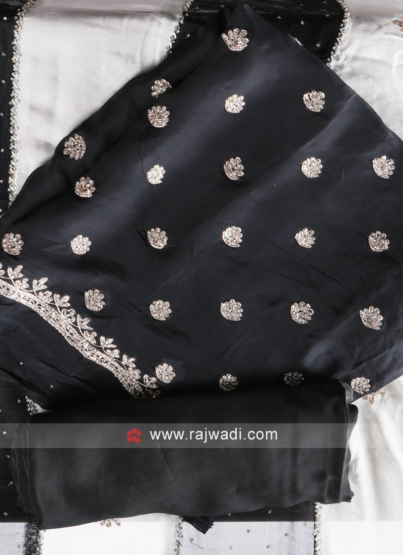 Buy Party Wear Black Hand Work Chinnon Dress Material Online From Surat  Wholesale Shop.