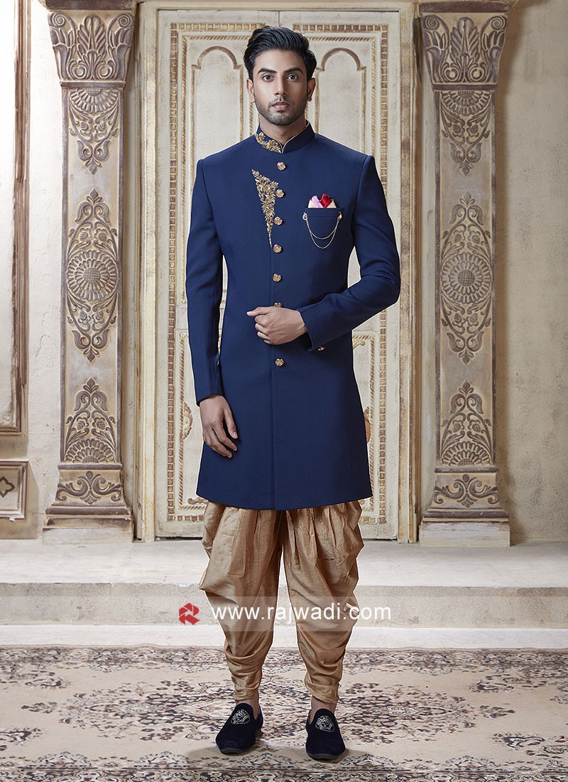Stylish Mens Indowestern Royal Blue Colour Imported Fabric.