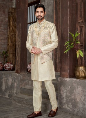 Attractive Cream Color Jacket Style Indowestern