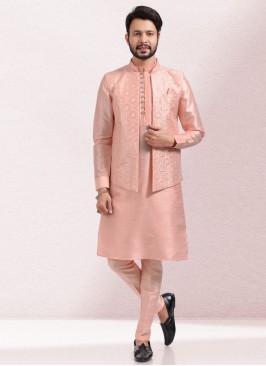 Attractive Dark Peach Color Nehru Jacket Set