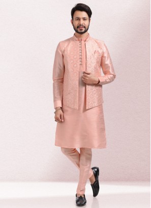 Attractive Dark Peach Color Nehru Jacket Set